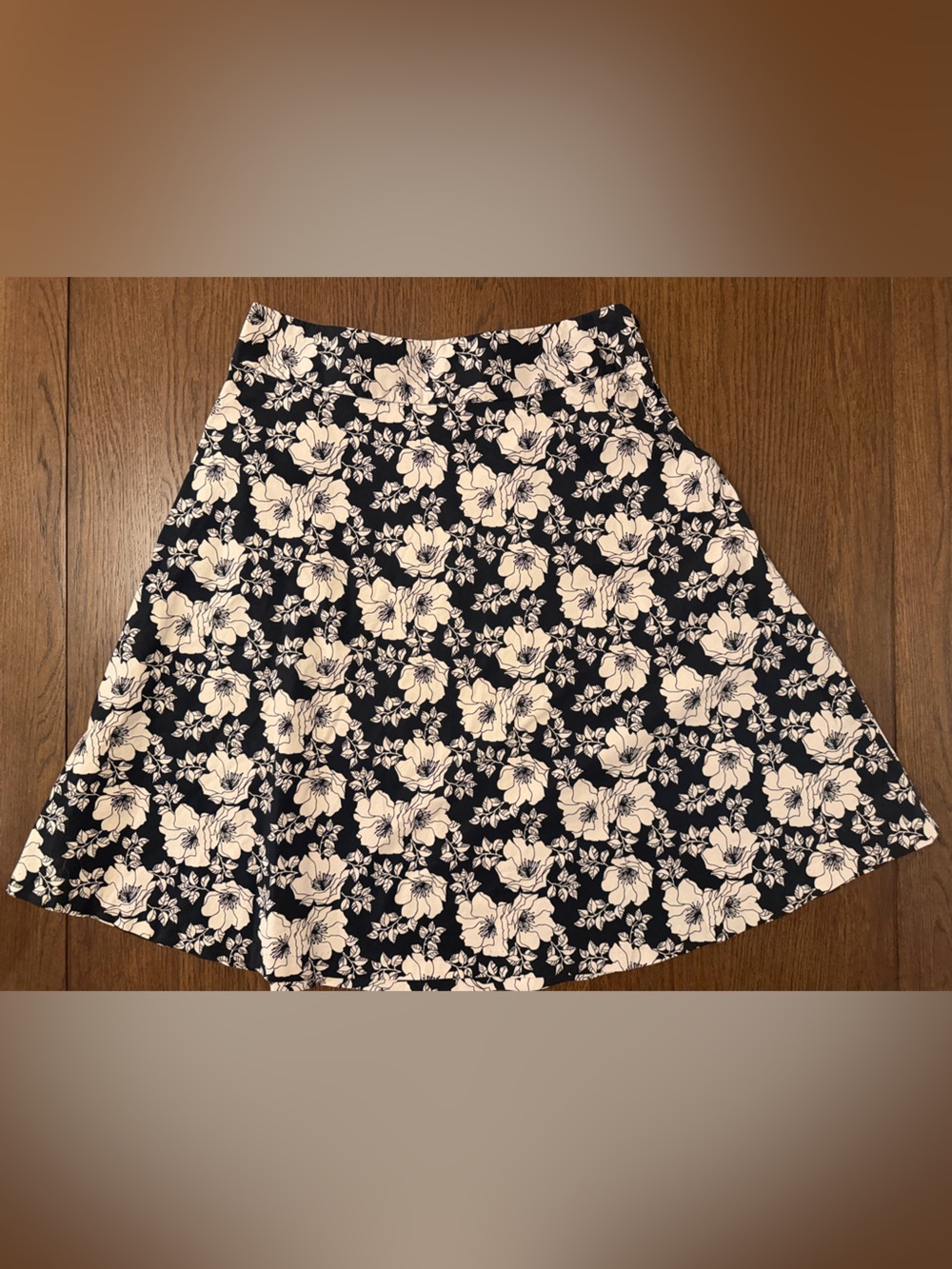 Vintage GAP Black Skater Skirt with Cream Floral Print